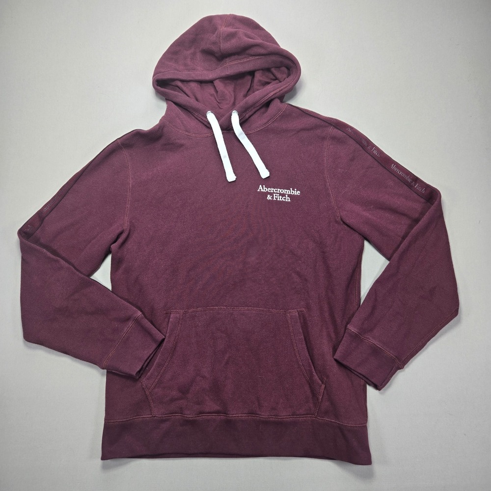 Abercrombie‎ & Fitch Fleece Hoodie Pullover Logo Tape Maroon Casual Men's M